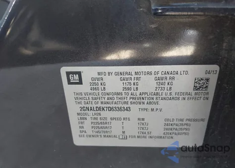 2013 Chevrolet Equinox 1Lt z USA, uszkodzony, nr VIN 2GNALDEK7D6336343